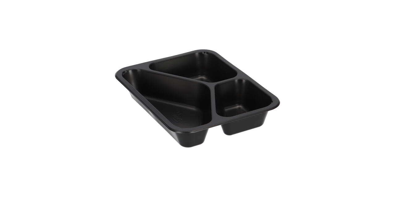 162152 - Menubak PP Caterline 3-vaks 227 x 178 x 40 mm - zwart 445/280/205 cc