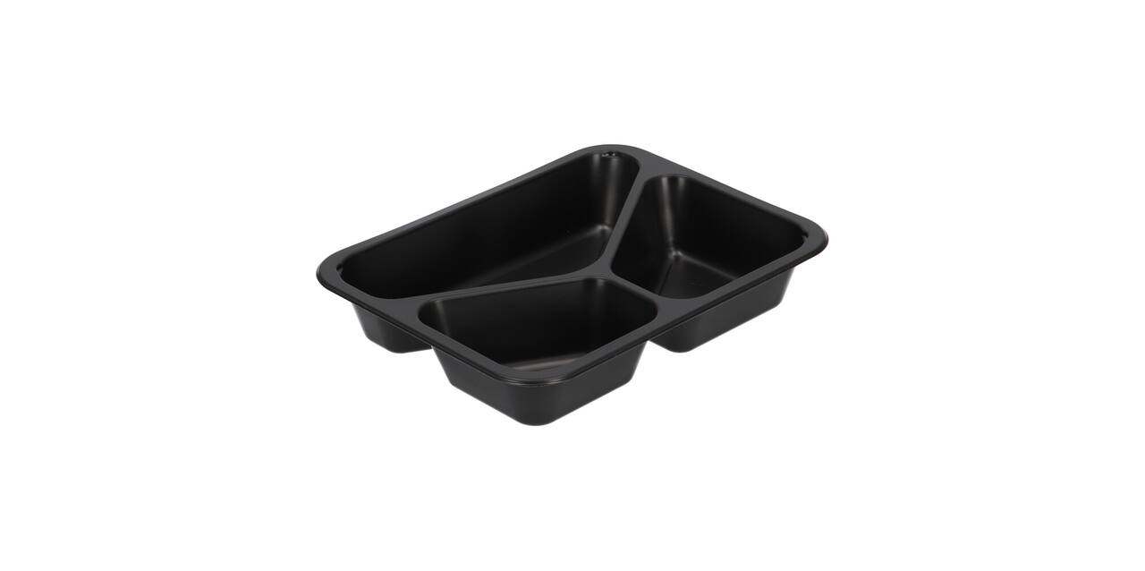 162152 - Menubak PP Caterline 3-vaks 227 x 178 x 40 mm - zwart 445/280/205 cc