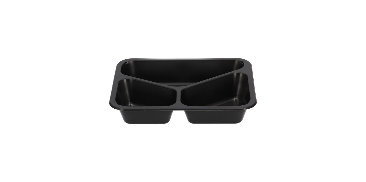 162152 - Menubak PP Caterline 3-vaks 227 x 178 x 40 mm - zwart 445/280/205 cc