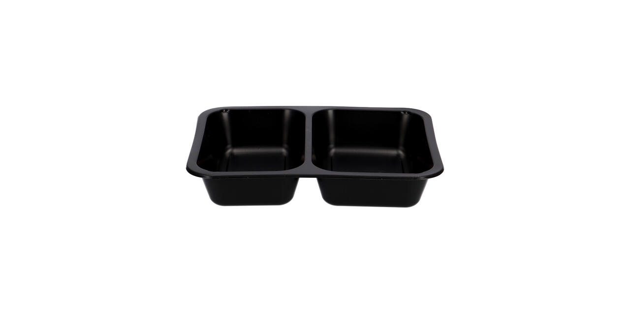162151 - Menubak PP Caterline 2-vaks 227 x 178 x 40 mm  zwart 550/480 cc