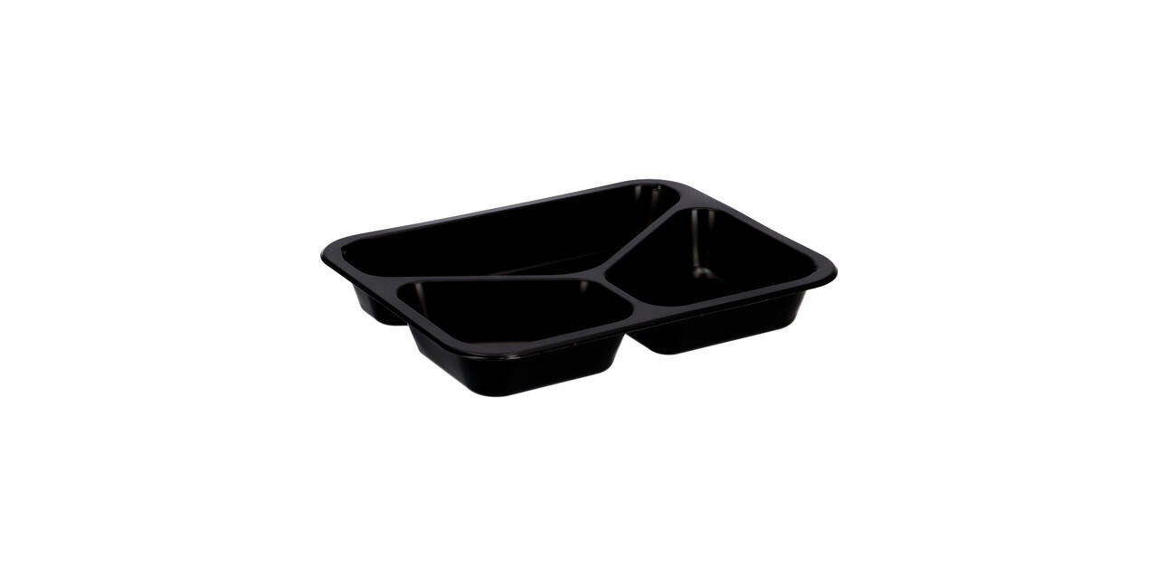 162303 - Menubak PP Caterline 3-vaks 227 x 178 x 32 mm - zwart 350/225/170 cc