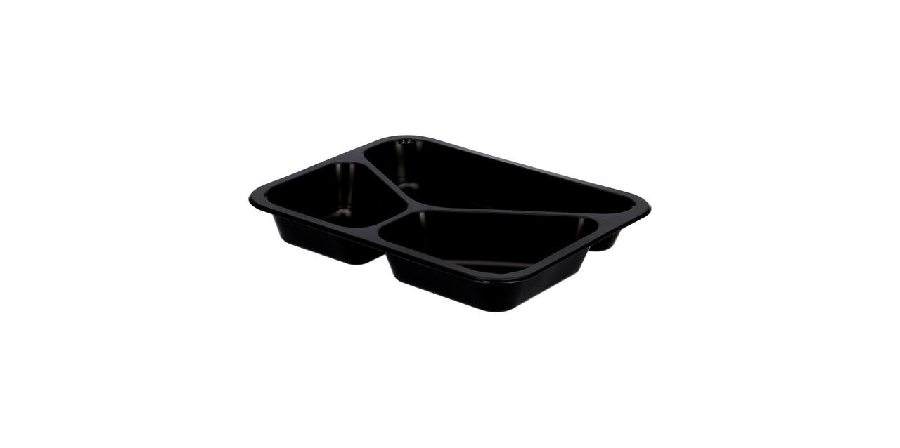 162303 - Menubak PP Caterline 3-vaks 227 x 178 x 32 mm - zwart 350/225/170 cc