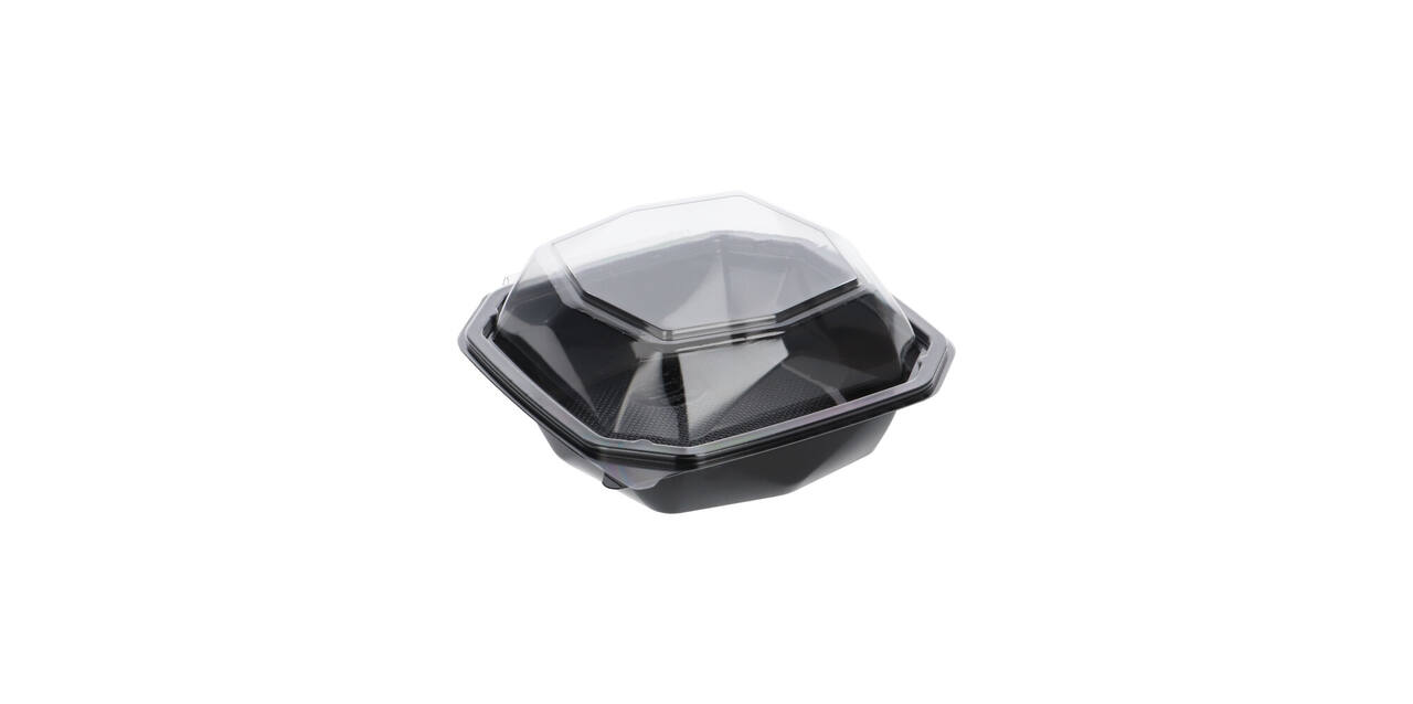188018 - Octaview APET 150 x150 x 70 mm 400 cc zwart + deksel transparant