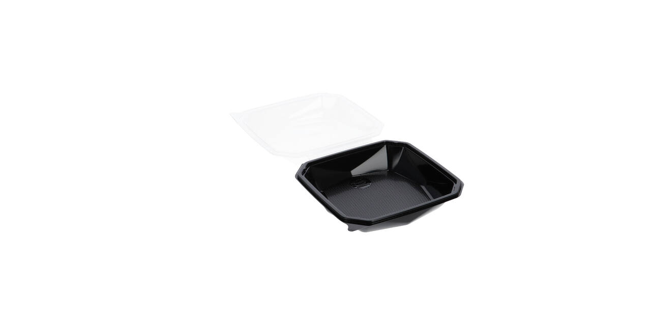 188019 - Octaview APET 185 x185 x 70 mm 625 cc zwart + deksel transparant