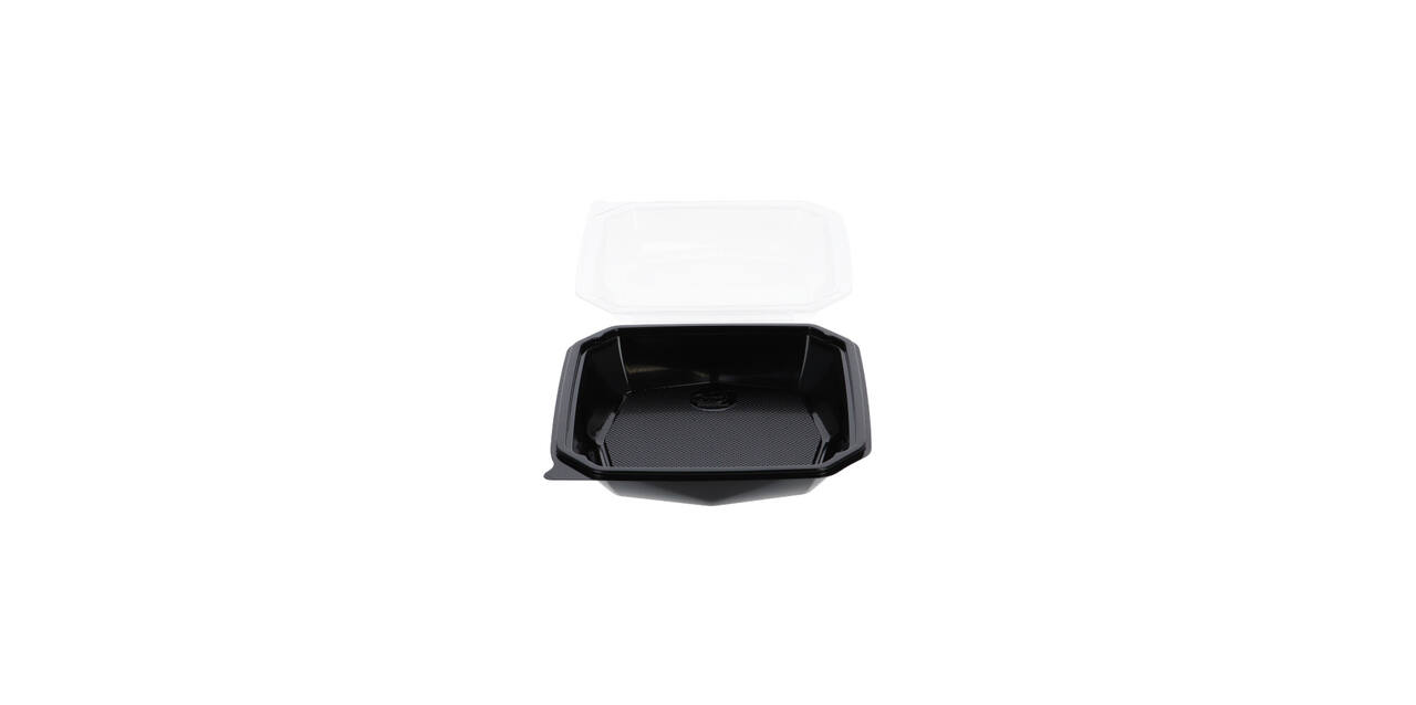 188019 - Octaview APET 185 x185 x 70 mm 625 cc zwart + deksel transparant