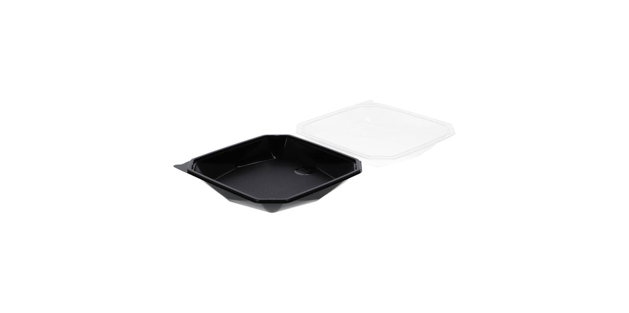 188021 - Octaview APET 225 x 225 x 65 mm 925 cc zwart + deksel transparant