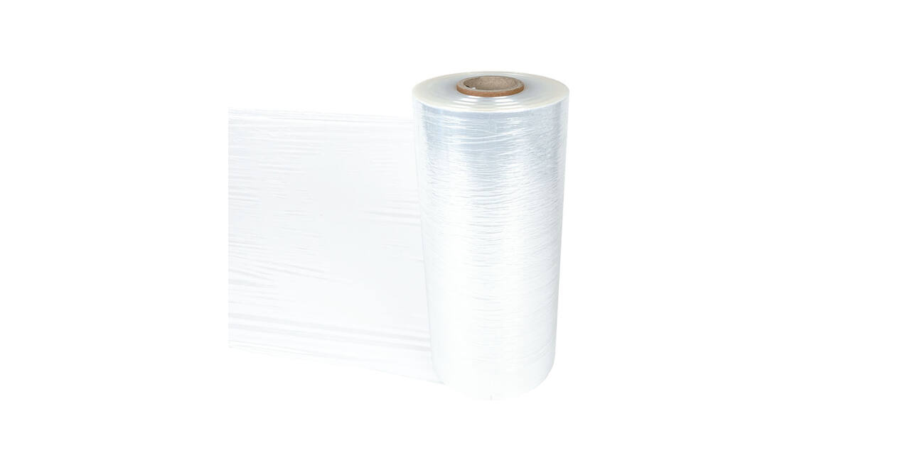 Stretchfolie LLDPE 50 cm x 2896 mtr transparant 300% rek - 12 my  machinerol