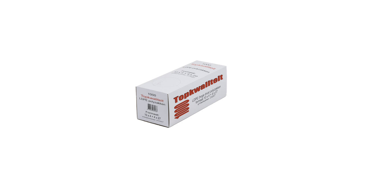 Polyzak LDPE 10/4 x 27 cm transparant T20 zijvouw