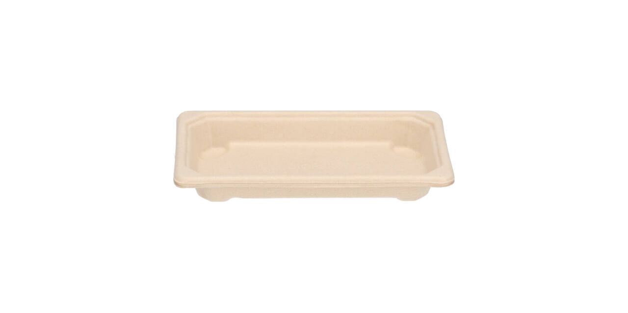 196731 - Tray Sushi bagasse 165 x 92 x 22 mm slim short bruin