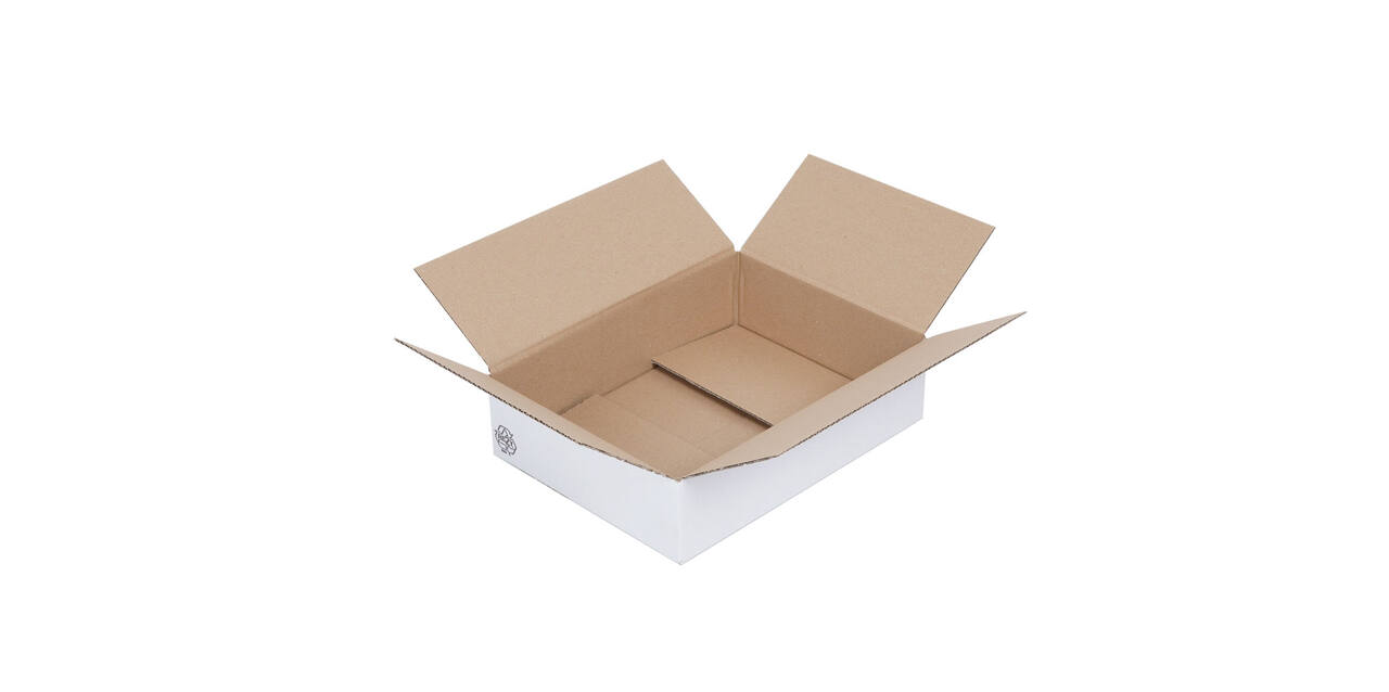 Doos 330 x 246 x 85 mm wit/bruin enkelgolf fefco 0201