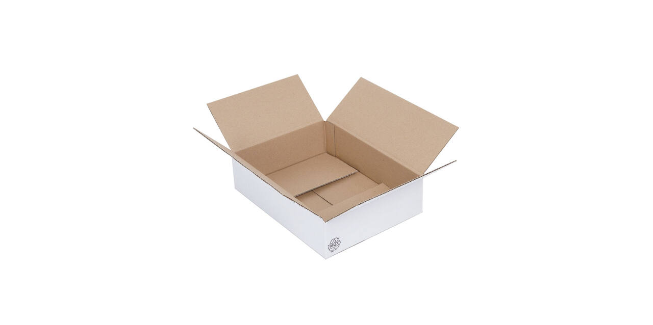 Doos 330 x 246 x 85 mm wit/bruin enkelgolf fefco 0201