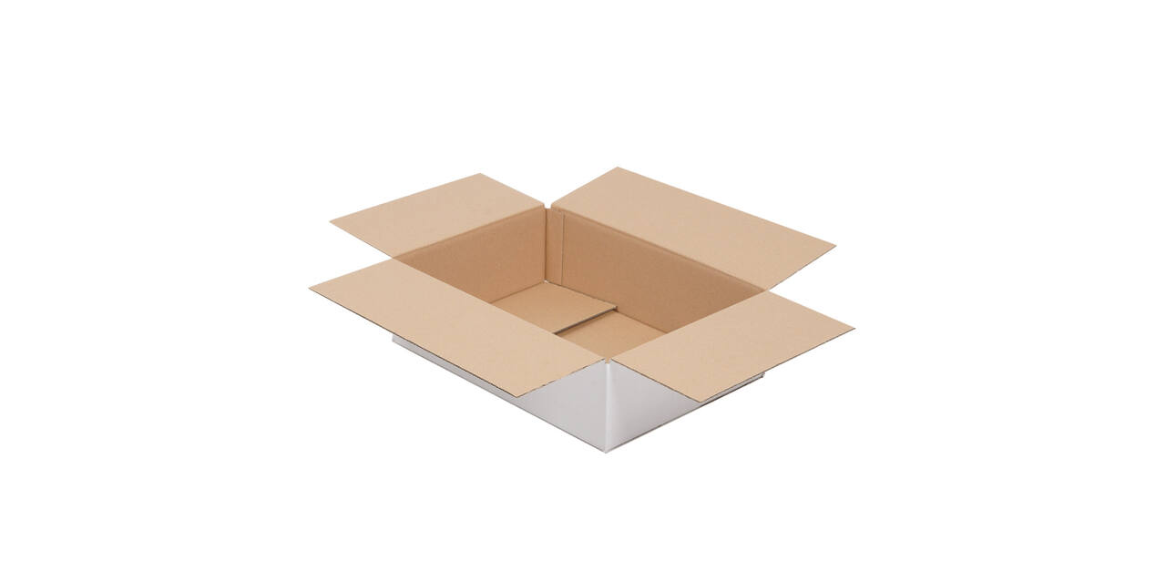 Doos 390 x 280 x 110 mm wit/bruin enkelgolf fefco 0201