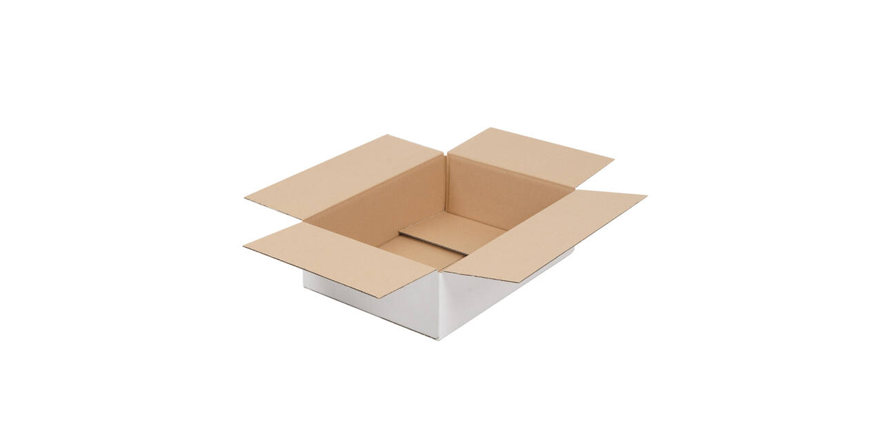 Doos 390 x 280 x 110 mm wit/bruin enkelgolf fefco 0201
