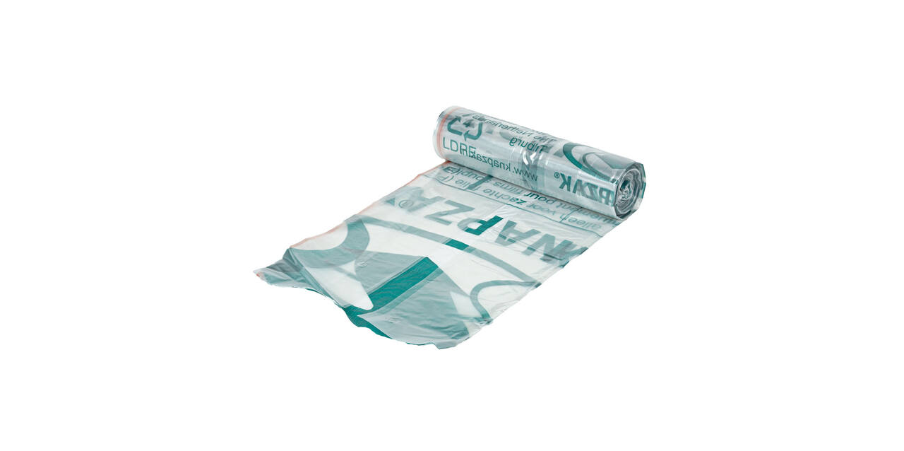 Afvalzak LDPE 53/14,5 x 140 cm transparant 35 my op rol (á 10 st) geponste - sluitlint