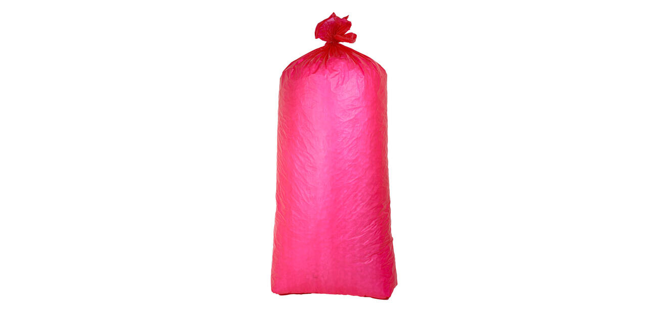 Afvalzak MDPE 66/14 x 193 cm rood 40 my op rol (á 10 st)