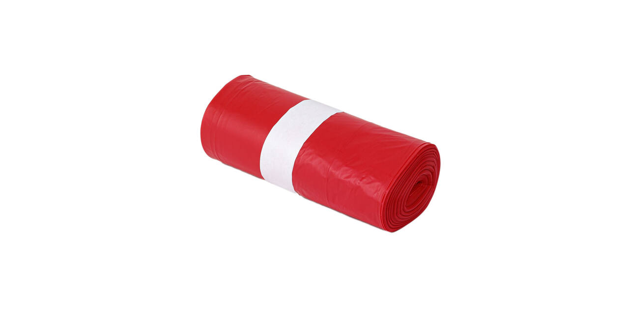 Afvalzak MDPE 66/14 x 193 cm rood 40 my op rol (á 10 st)