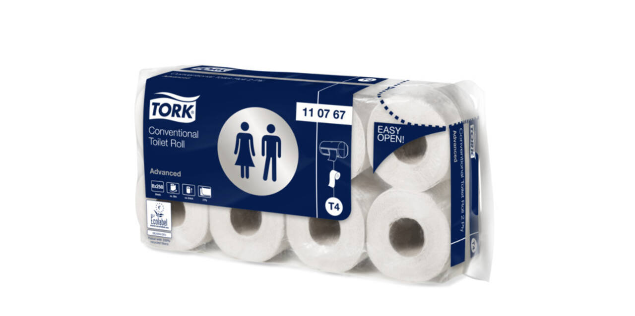 110767 - Toiletpapier recycled papier 9,4 cm x 3 mtr wit 2-laags traditioneel TORK