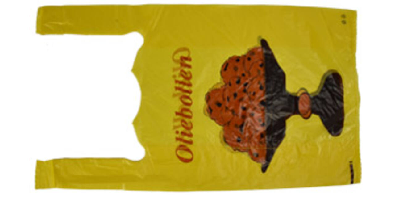 Hemddraagtas HDPE 27/6 x 48 cm "geel oliebollen"