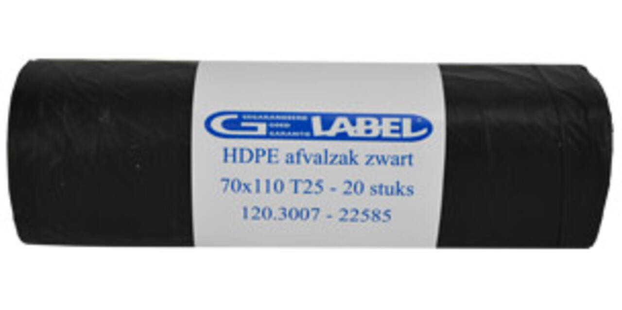 Afvalzak HDPE 70 x 110 cm zwart 25 my op rol (á 20 st)
