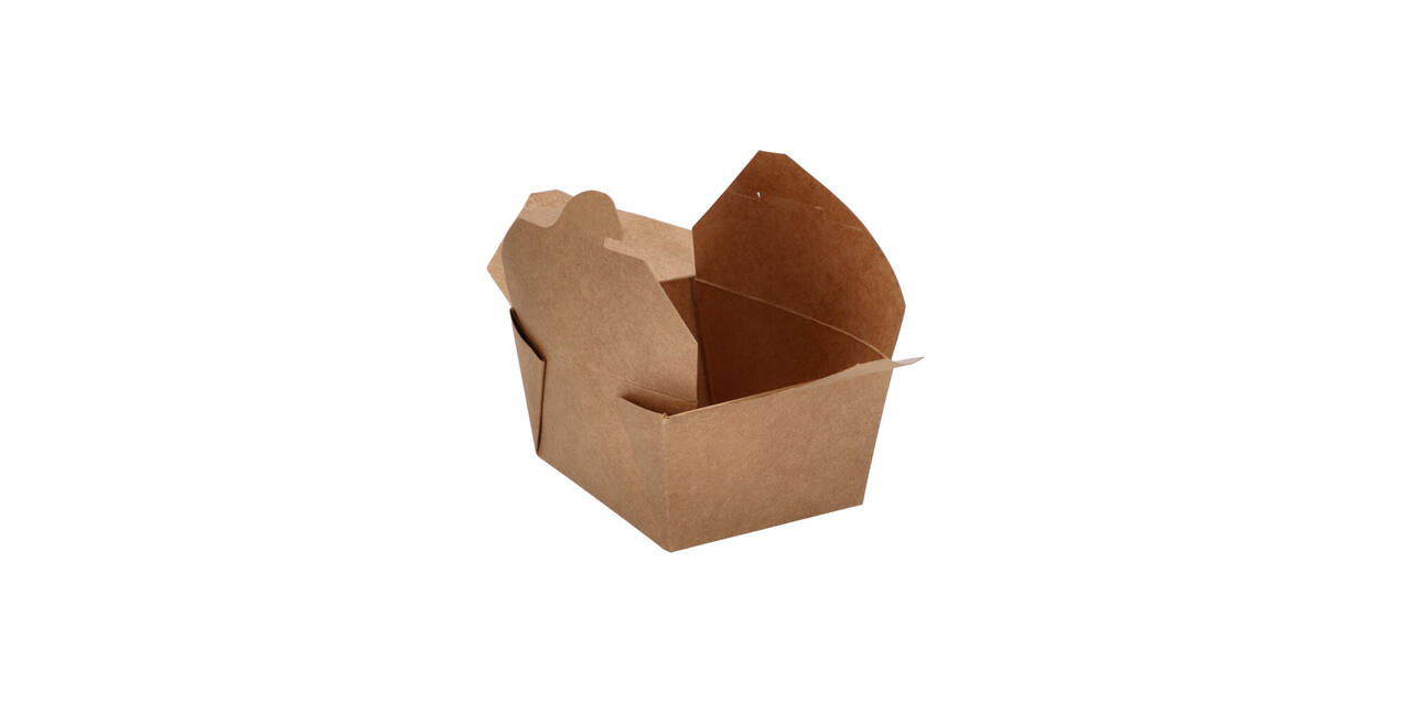 Take away box karton 134 x 105 x 65 mm 750 ml 26oz bruin +PE