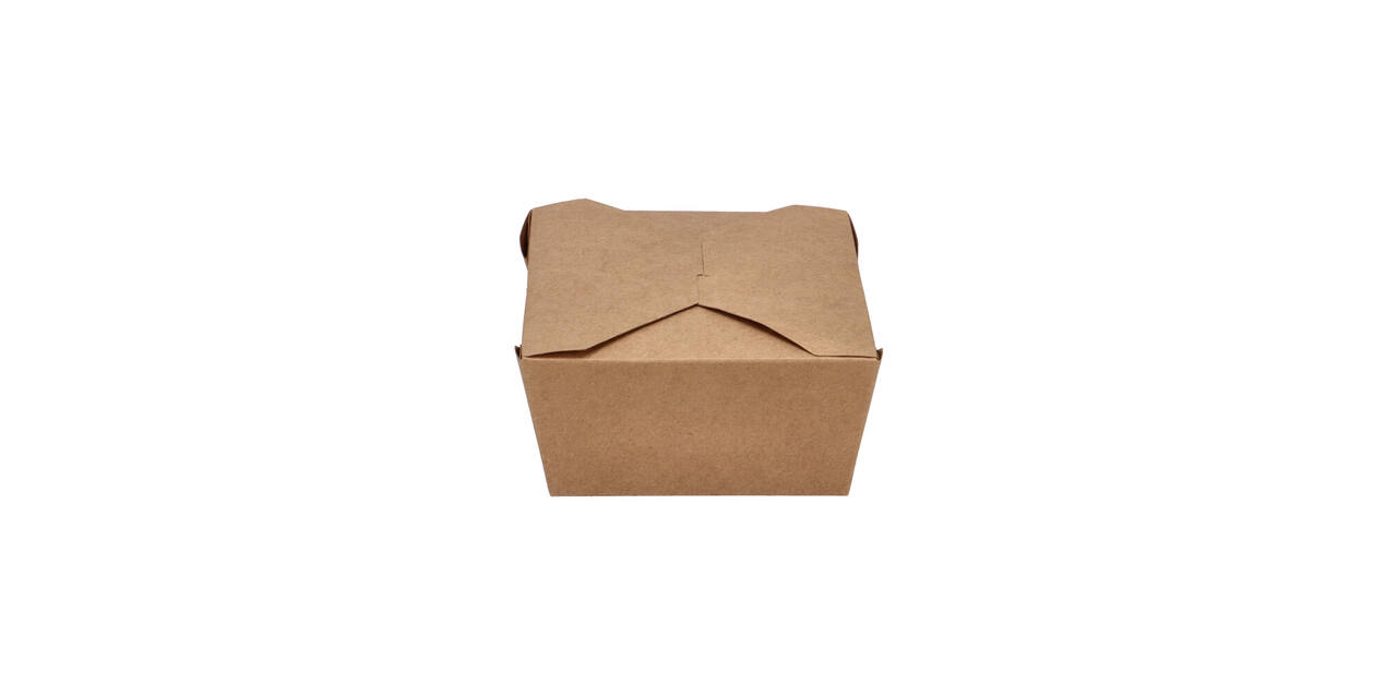 Take away box karton 173 x 145 x 65 mm 1350 ml 45oz bruin +PE