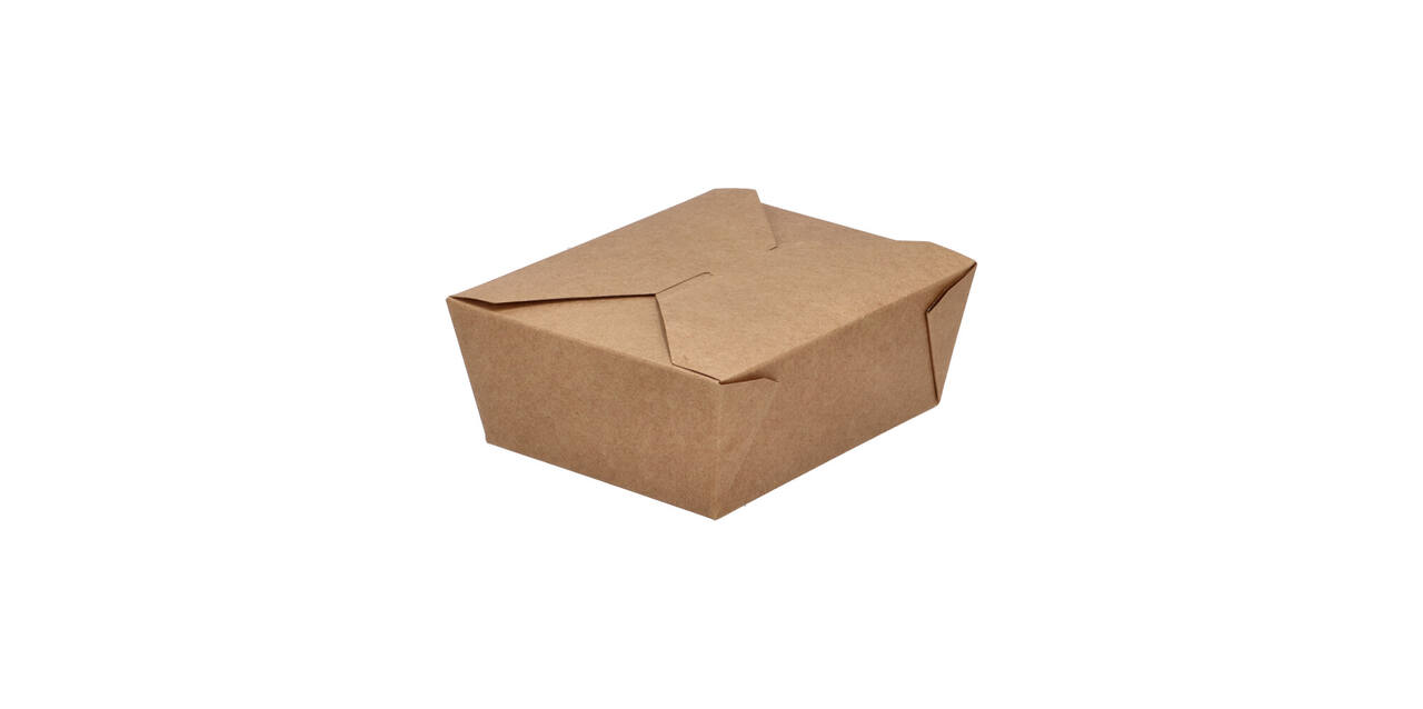 Take away box karton 173 x 145 x 65 mm 1350 ml 45oz bruin +PE
