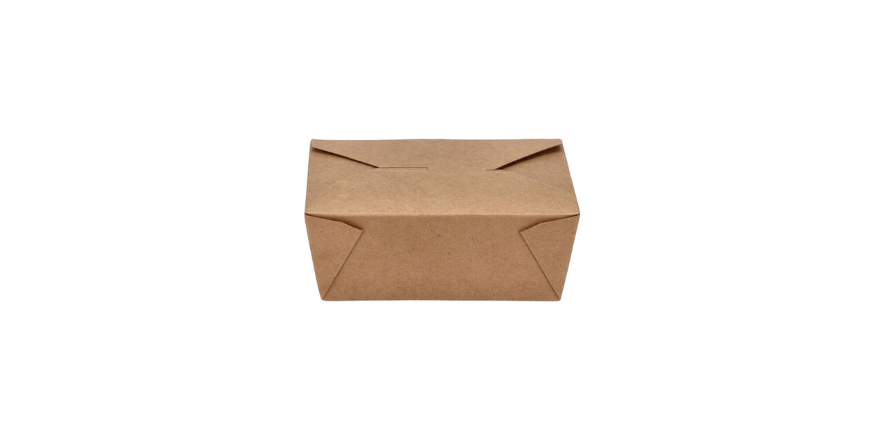 Take away box karton 173 x 145 x 65 mm 1350 ml 45oz bruin +PE