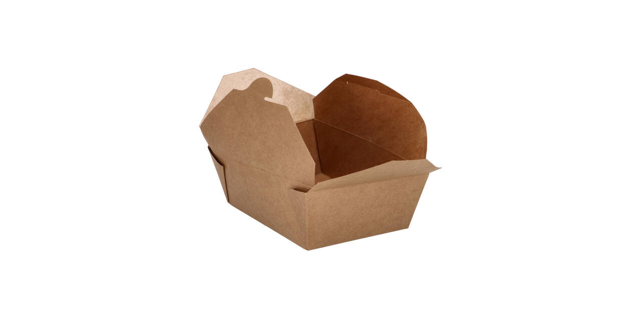 Take away box karton 173 x 145 x 65 mm 1350 ml 45oz bruin +PE