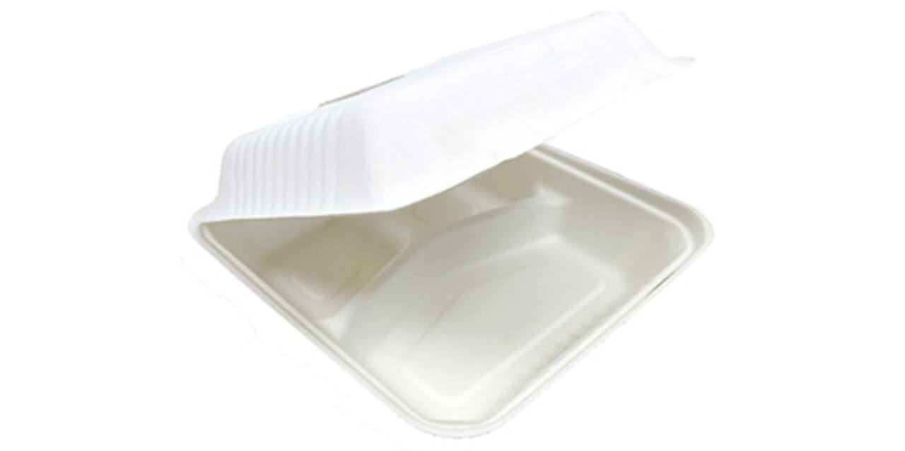 Menubox suikerriet 23 x 23 x 7,5 cm groot 3-vaks