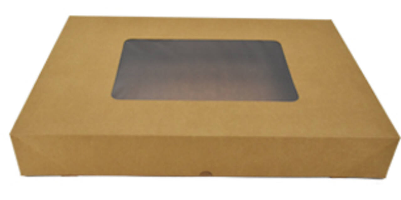 Cateringdoos bruin kraft 55 x 37,5 x 8 cm met venster