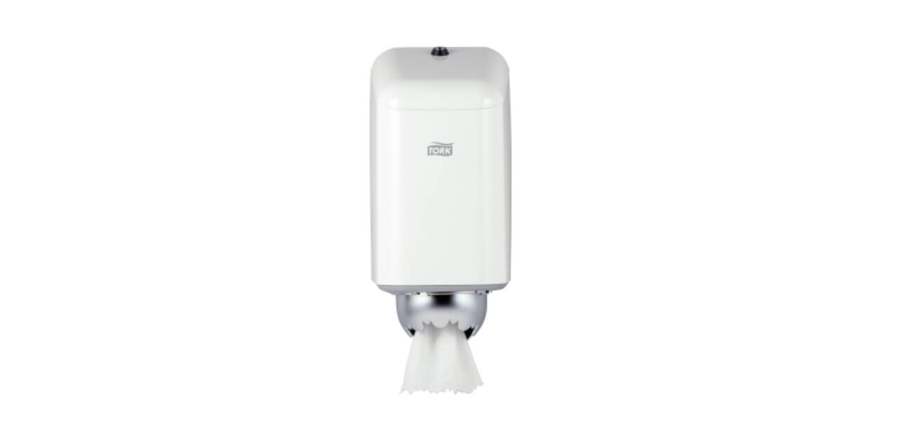 200040 - Poetspapier dispenser metaal 15,8 x 16,8 x 32 cm wit mini centerfeed TORK