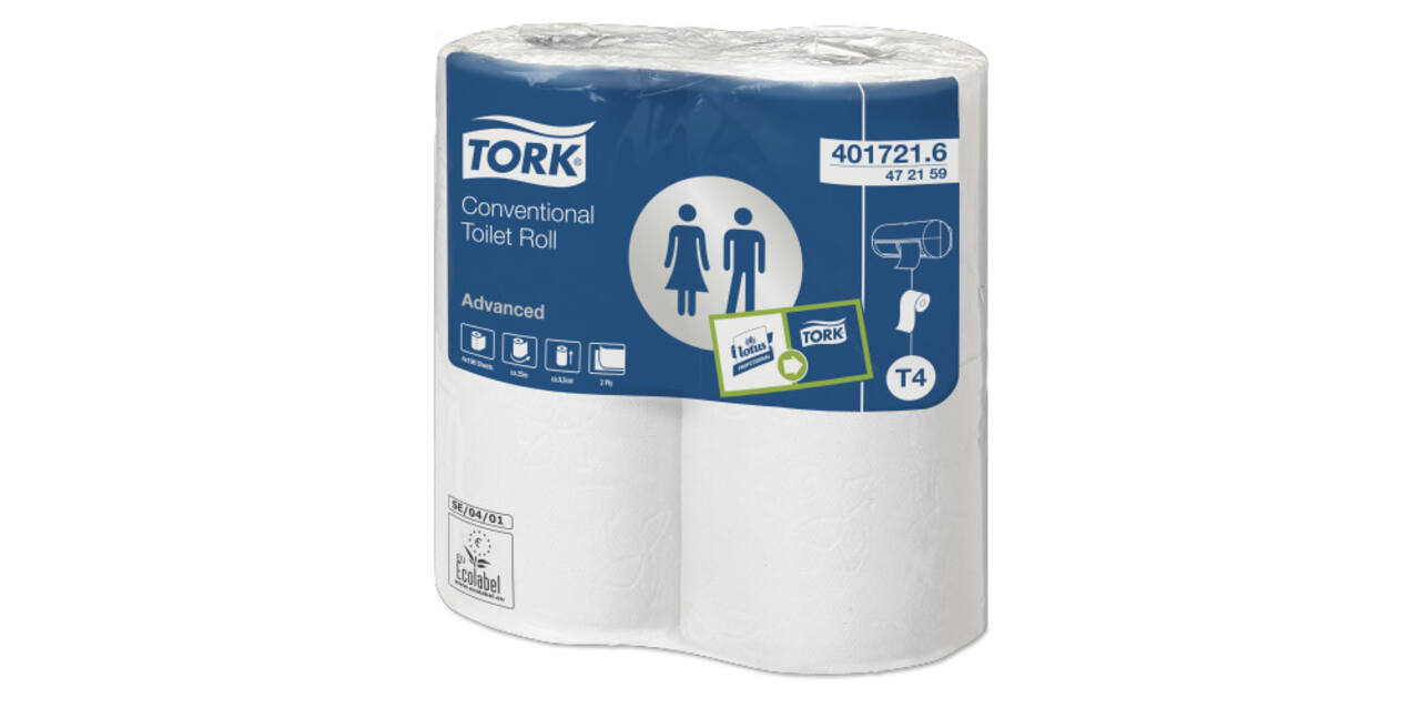 472159 - Toiletpapier recycled papier 9,3 cm x 2,38 mtr wit 2-laags traditioneel TORK