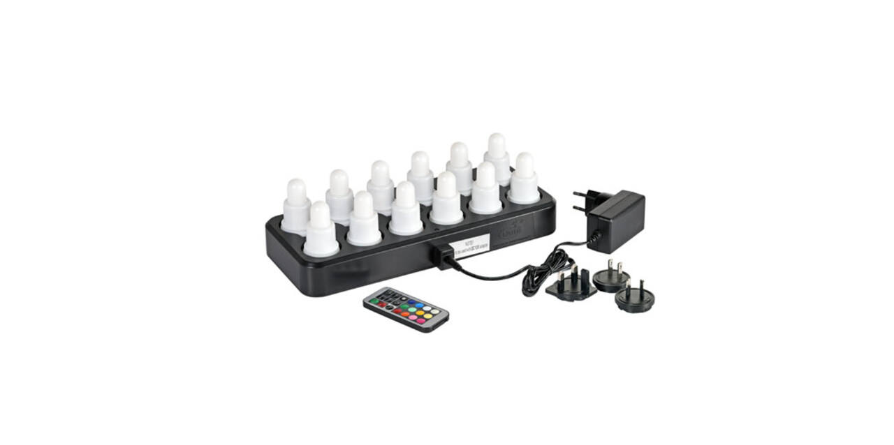 206435 - Kaarshouder Led set 12 stuks herlaadbaar wit + multi colour