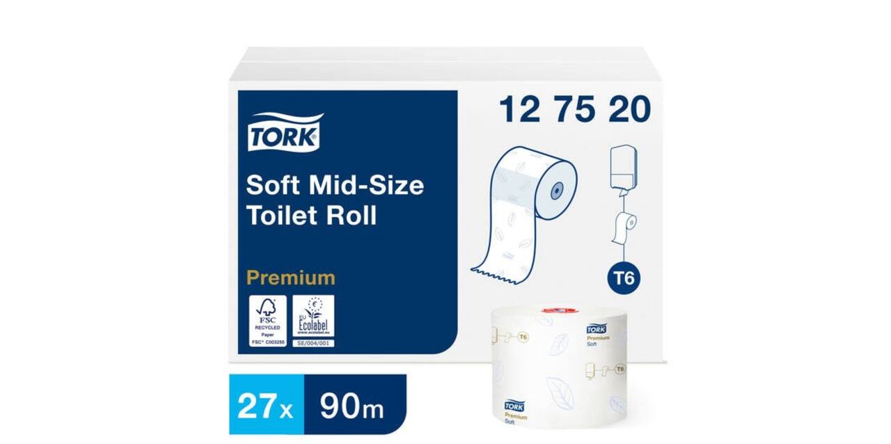 127520 - Toiletpapier papier 9,9 cm x 9 mtr wit 2-laags mid-size zacht TORK