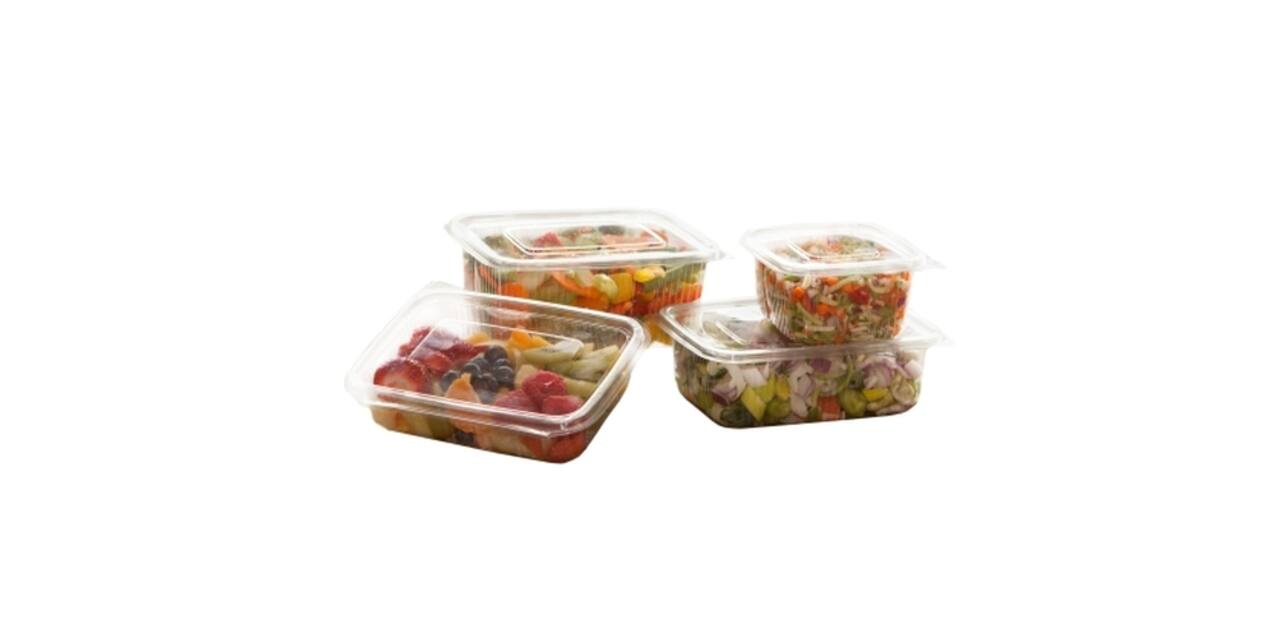 Bak + deksel APET  185 x 135 x 35 mm 600 ml rechthoek cristal cup g