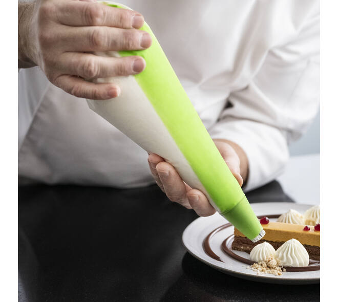 Spuitzak LDPE 280 x 530 mm Masterline Green Dispenser rolls tansparant met groene tip, 100 zakken/ro