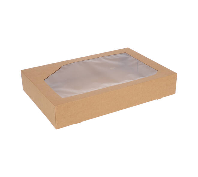 Cateringdozen Bruinkraft met Venster 46 x 31 x 8 cm - middel