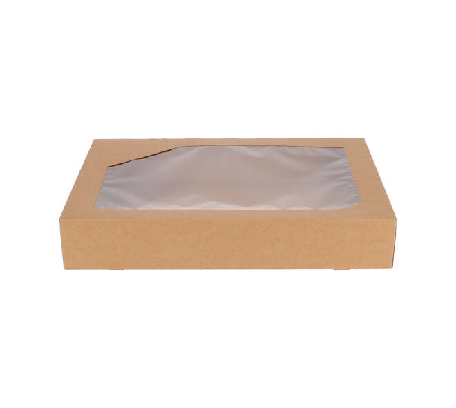 Cateringdozen Bruinkraft met Venster 46 x 31 x 8 cm - middel