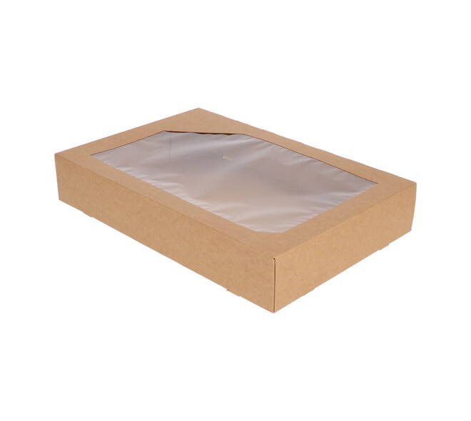 Cateringdozen Bruinkraft met Venster 46 x 31 x 8 cm - middel