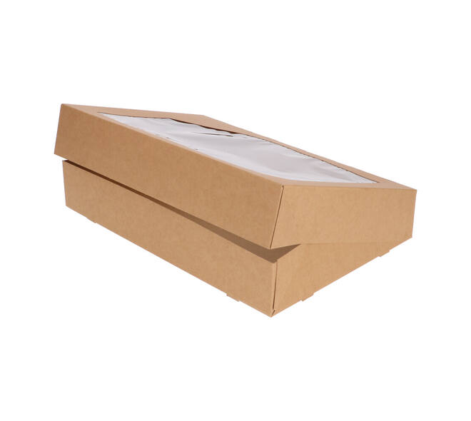 Cateringdozen Bruinkraft met Venster 46 x 31 x 8 cm - middel