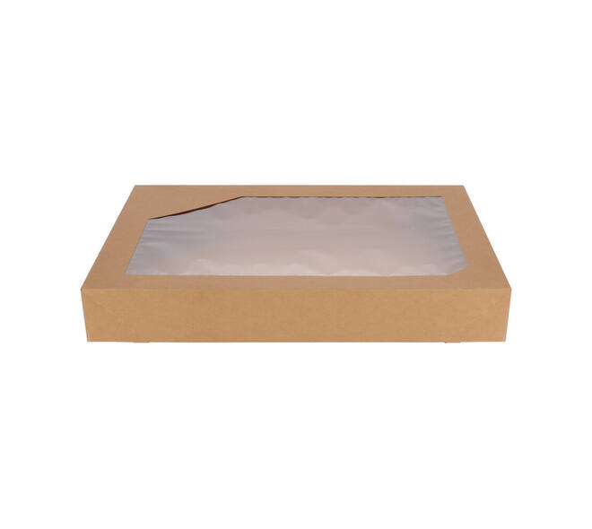 Cateringdozen Bruinkraft met Venster 55,5 x 37,5 x 8 cm - groot