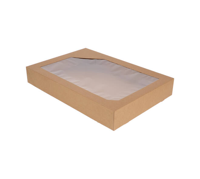 Cateringdozen Bruinkraft met Venster 55,5 x 37,5 x 8 cm - groot