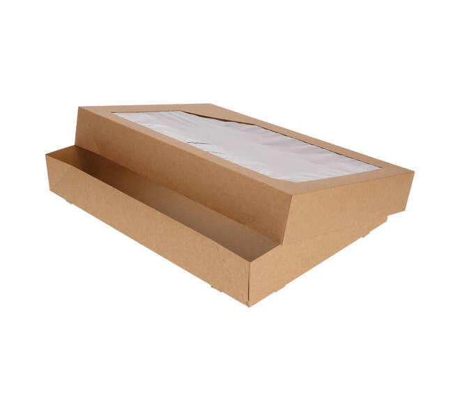 Cateringdozen Bruinkraft met Venster 55,5 x 37,5 x 8 cm - groot