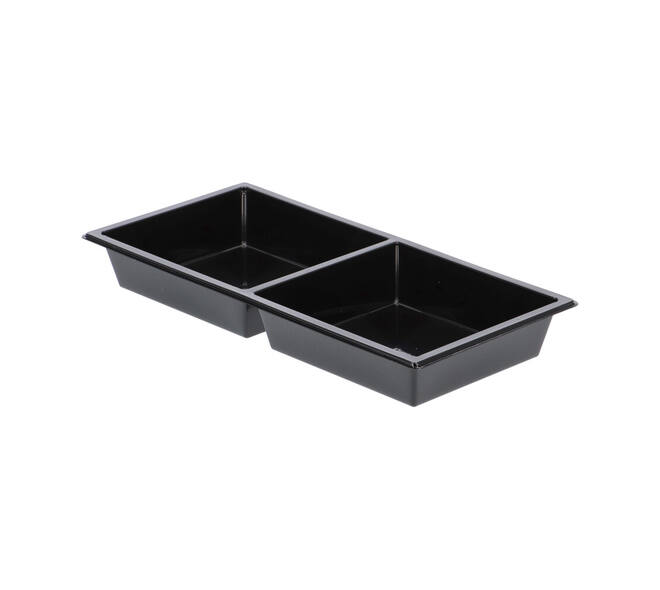 Tapas tray APET 2-vaks 25 x 12 x 3 cm 580 cc zwart - 459402