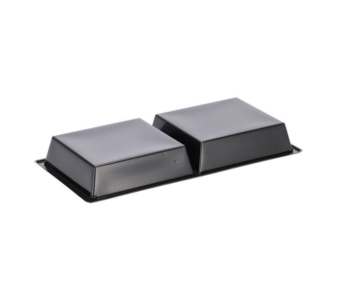 Tapas tray APET 2-vaks 25 x 12 x 3 cm 580 cc zwart - 459402