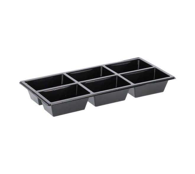 Tapas tray APET 6-vaks 25 x 12 x 3 cm 580 cc zwart - 459406A
