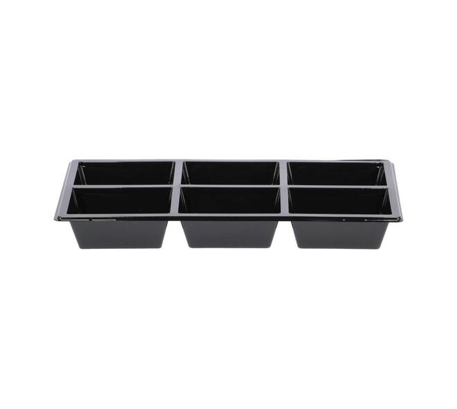 Tapas tray APET 6-vaks 25 x 12 x 3 cm 580 cc zwart - 459406A