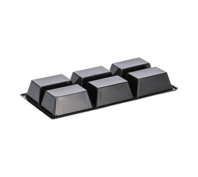 Tapas tray APET 6-vaks 25 x 12 x 3 cm 580 cc zwart - 459406A