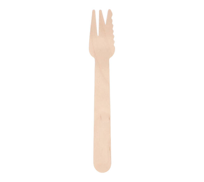 Snackvork hout 14 cm met 3-tand + snijkant