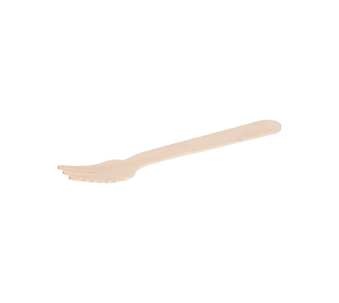 Snackvork hout 14 cm met 3-tand + snijkant